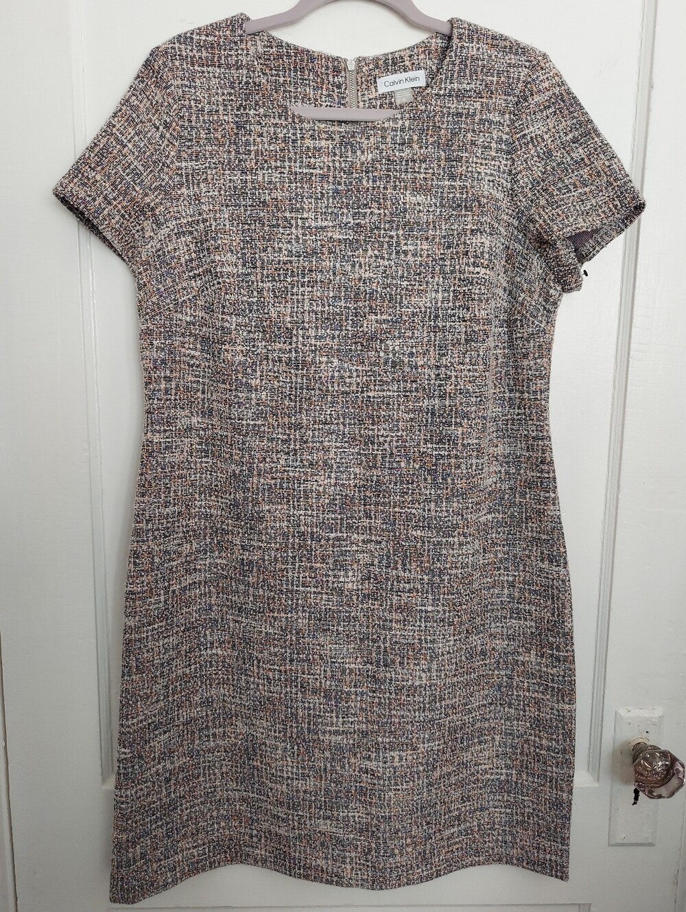 Calvin Klein Sheath Dress Womens 14 Tweed Mini Stretch Work Career Office